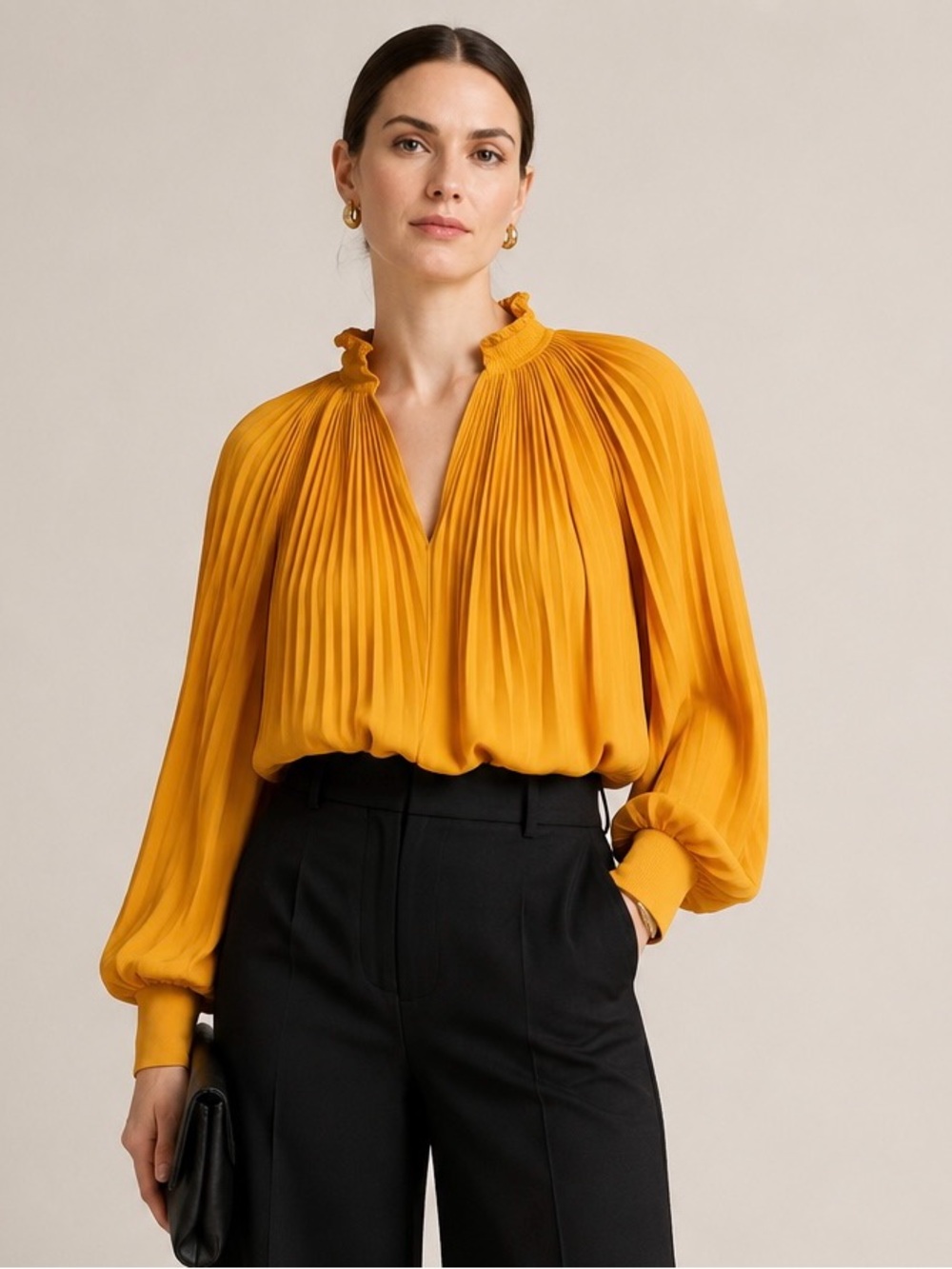Tibi Edwardian Crêpe de Chine Top, fine accordion pleats, billowy raglan sleeves